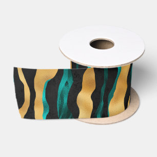 Gold Teal Tiger Streifen Glamouröser abstrakter Satinband