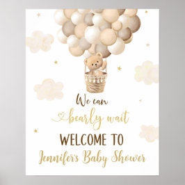Gold Teddy Bear Balloons Baby Dusche Willkommen Poster