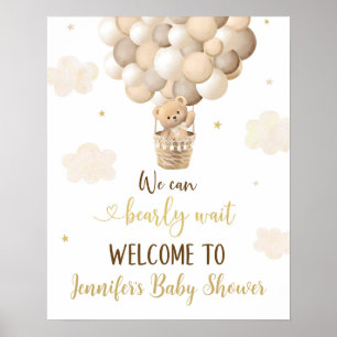Gold Teddy Bear Balloons Baby Dusche Willkommen Poster