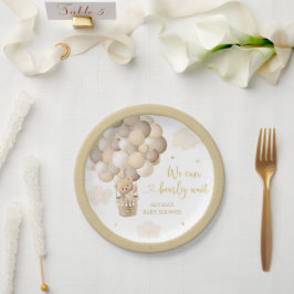 Gold Teddy Bear Hot Air Ballon Babydusche Pappteller