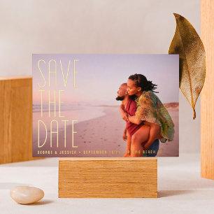 Gold Text bearbeitbar Zwei Multi-Foto SAVE THE DAT Folieneinladung