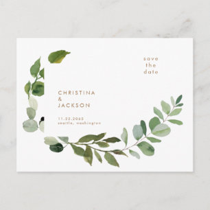 Gold Text Eukalyptus Hochzeit Save the Date Postkarte