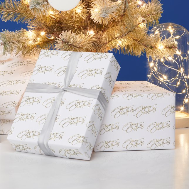 Gold Text Frohe Weihnachtswrapping Papier Geschenkpapier (Feiertage)
