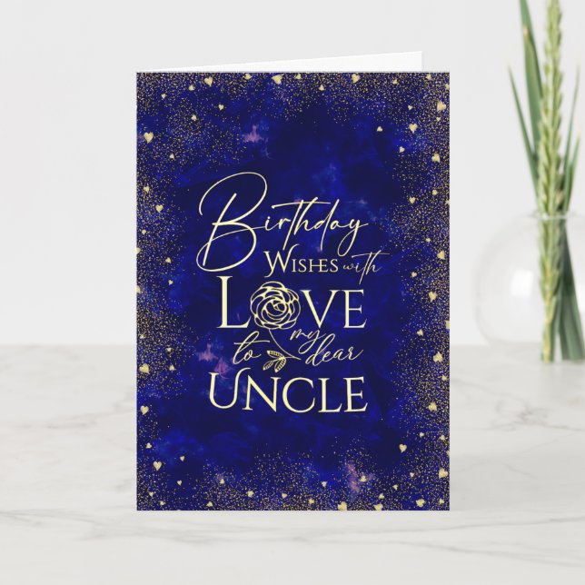 Gold Text Night Sky Birthday Uncle Photo Karte (Vorderseite)