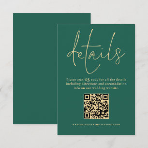 Gold Text QR Code Hochzeitsnacht Grün Details Begleitkarte