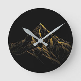 Gold textured abstract mountain lineart runde wanduhr