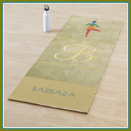 Gold Textured Custom Monogram Name Tree Pose Yogamatte