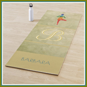 Gold Textured Custom Monogram Name Tree Pose  Yogamatte