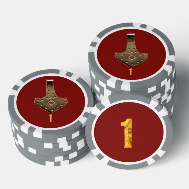 Gold Thammer Rot Grau 1 gestreifter Poker Chip (Stapel)