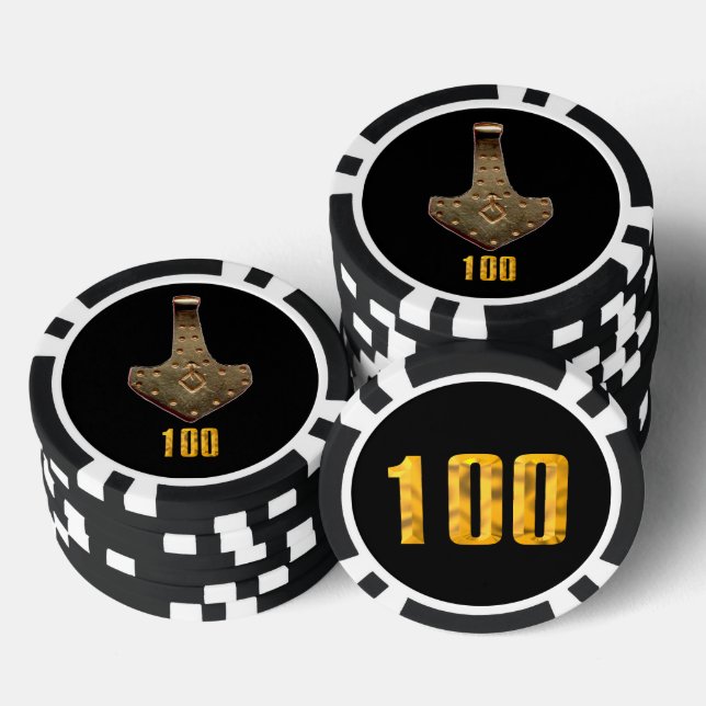 Gold Thor Hammer Black 100 Stripe Poker Chip (Stapel)