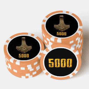 Gold Thor Hammer Blak Orange 5000 Stripe Poker Chi Pokerchips