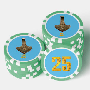 Gold Thor Hammer Blau 25 gestreifter Poker Chip