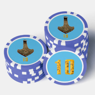 Gold Thor Hammer blauer 10 gestreifter Poker Chip