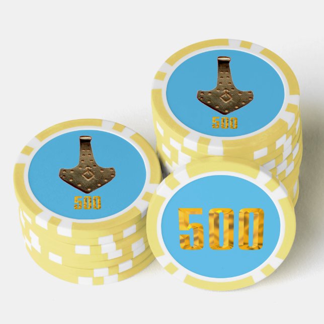 Gold Thor Hammer Blue Gelb 500 Stripe Poker Chip (Stapel)