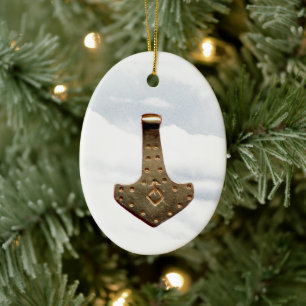Gold Thor Hammer clouds ornament