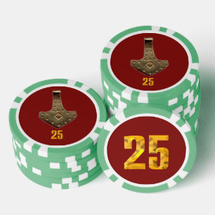 Gold Thor Hammer Red Green 25 gestreifter Poker Ch Pokerchips