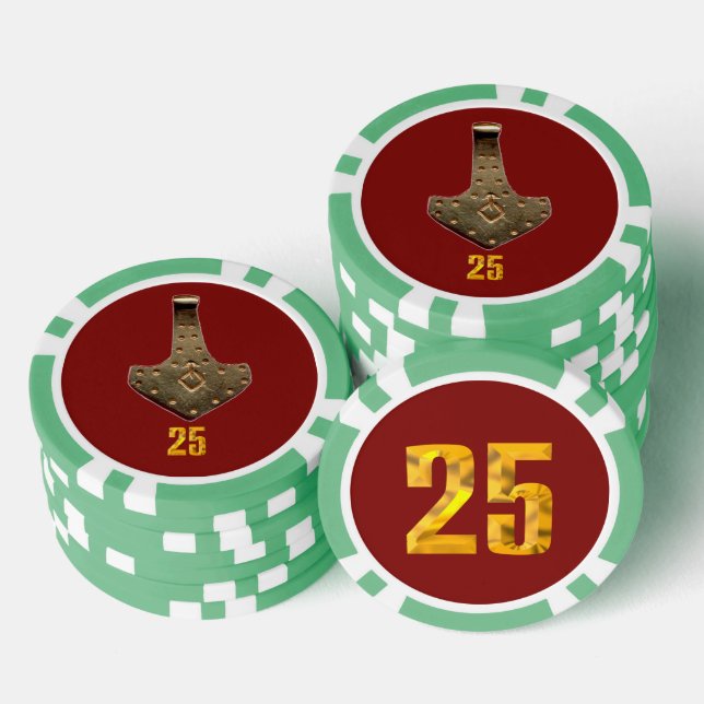 Gold Thor Hammer Red Green 25 gestreifter Poker Ch Pokerchips (Stapel)