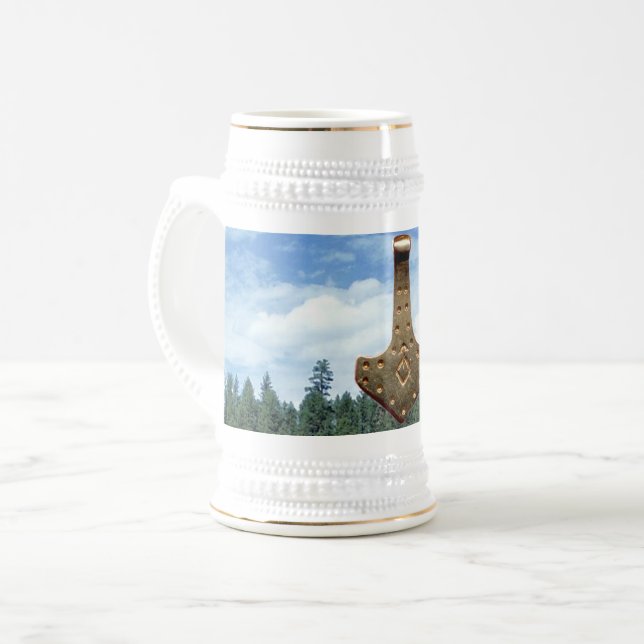 Gold Thor Hammer stein Bierglas (Vorderseite Links)