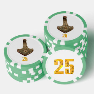 Gold Thor Hammer Weiß Grün 25 gestreifter Poker Ch Pokerchips
