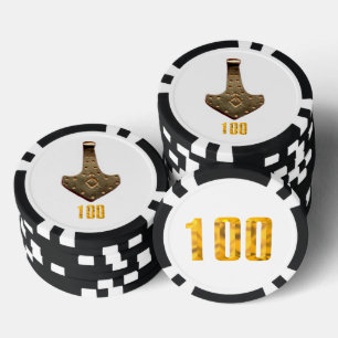 Gold Thor Hammer Weißer Poker 100 gestreifter Chip
