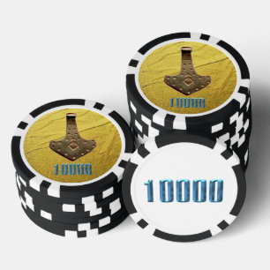 Gold Thor Hammer, weißer schwarzer Poker 10K gestr Pokerchips