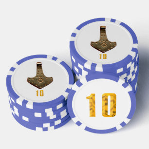 Gold Thor Hammer White Blue 10 gestreifter Poker C Pokerchips