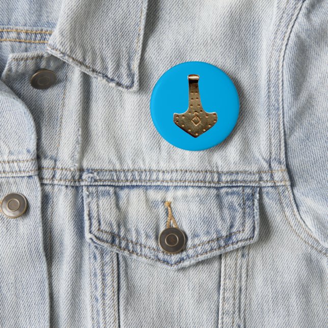 Gold Thor’s Hammer Blue Round Button (Beispiel)