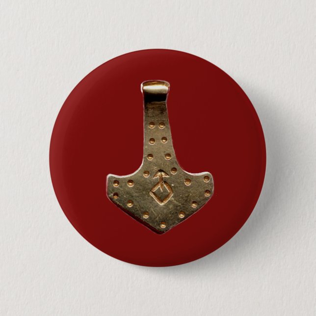 Gold Thor's Hammer Red Round-Taste Button (Vorderseite)