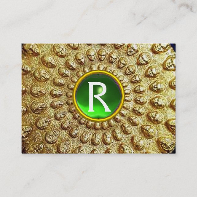 GOLD THRACIAN DISK MONOGRAM Green Emerald Gem Visitenkarte (Vorderseite)