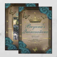Gold Tiara Butterfets Aquamarine Rose Quinceañera