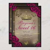 Gold Tiara Butterflies Magenta Rose Sweet 16