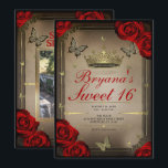 Gold Tiara Butterflies & Rote Rosen Sweet 16 Foto Einladung<br><div class="desc">Passen Sie Ihre woll-Möglichkeiten an. Ersetzen Sie das Foto auf der Rückseite durch Ihr eigenes Foto oder entfernen Sie das Foto zusammen.</div>