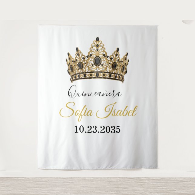 Gold Tiara Custom Quinceañera Tapestry Wandteppich (Vorderseite)