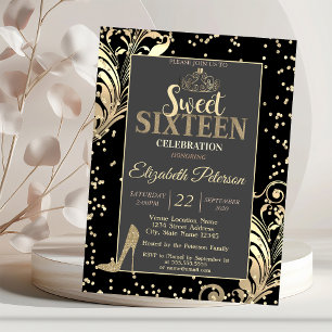 Gold Tiara Glitzer Heelse Diamonds Sweet 16 Party Einladung