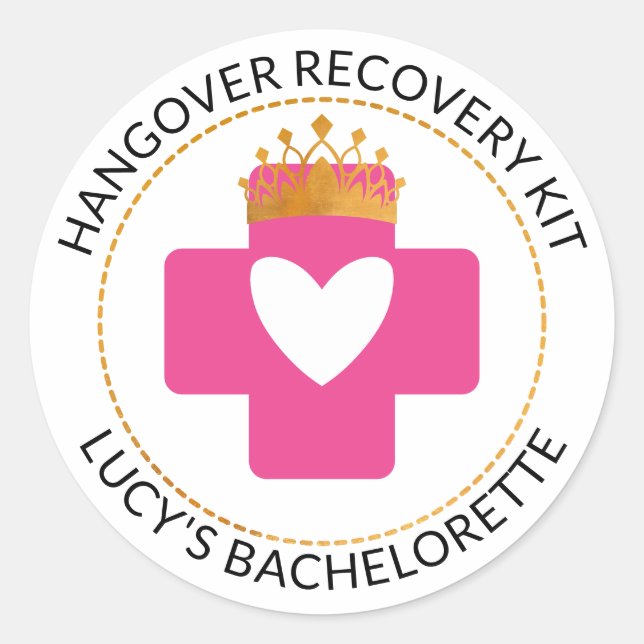 Gold Tiara Pink Bachelorette Hangover Recovery Kit Runder Aufkleber (Vorderseite)