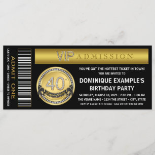 Gold Ticket 40. Geburtstag Party Einladung