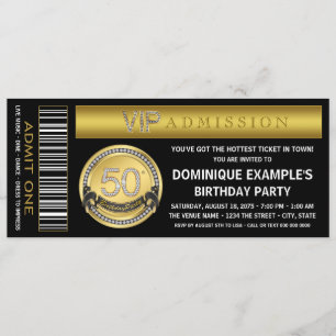 Gold Ticket 50. Geburtstagsparty Einladung
