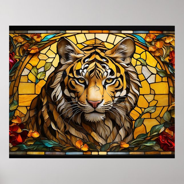 *~* Gold TIGER 5:4 AP68 Fantasy-Hartglas Poster (Vorne)