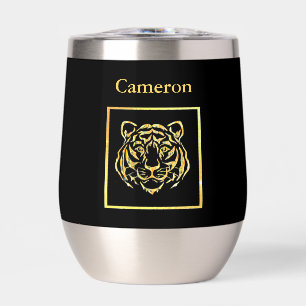 Gold Tiger auf Black Background Wine Tumbler
