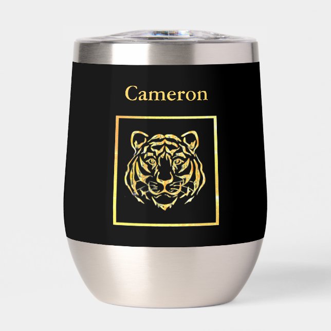 Gold Tiger auf Black Background Wine Tumbler (Vorderseite)