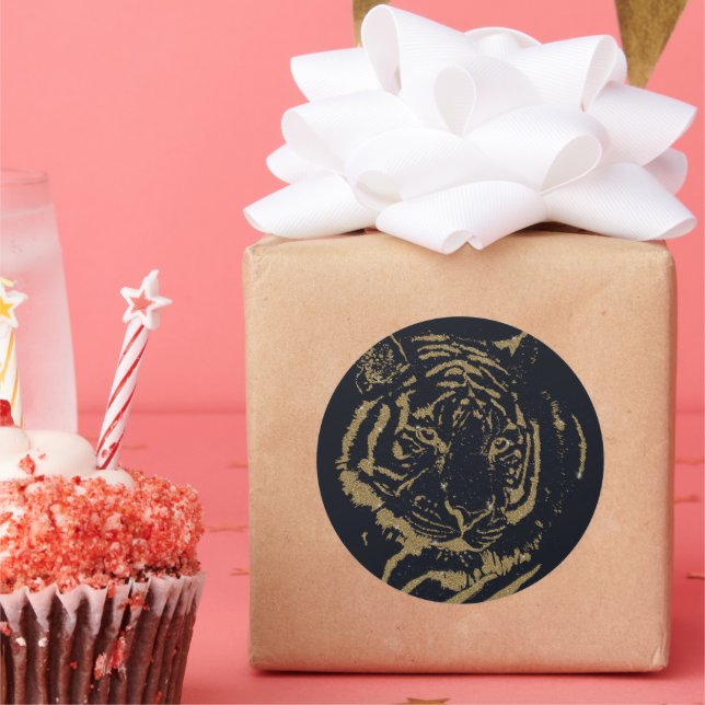 Gold Tiger Black Design Runder Aufkleber (Party)