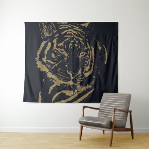 Gold Tiger Black Design Wandteppich