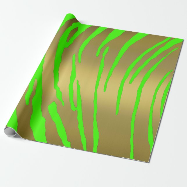 Gold Tiger Stripes Green Geschenkpapier (Ungerollt)