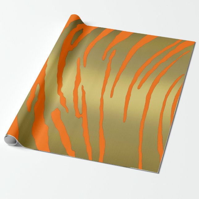 Gold Tiger Stripes Orange Geschenkpapier (Ungerollt)