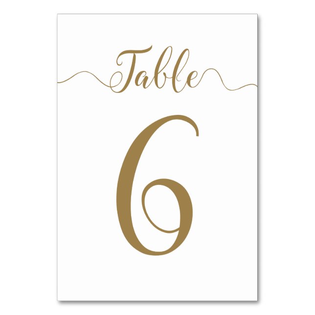 Gold Tischnummer 6 von 30 Hochzeitskarten (Vorderseite)