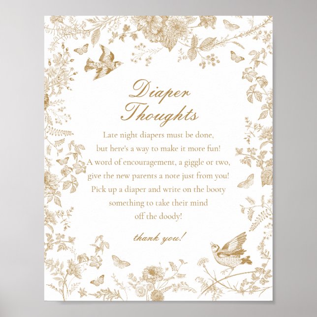 Gold Toile De Jouy Diaper Gedanken Kinderdusche Poster (Vorne)