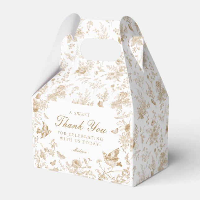 Gold Toile De Jouy Floral Dessert Gefälligkeitsbox Geschenkschachtel (Vorderseite)