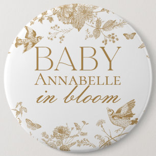 Gold Toile De Jouy Vintag Floral Baby Hospital Button