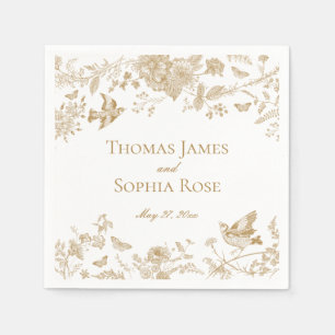 Gold Toile De Jouy Vintag Floral Wedding Serviette