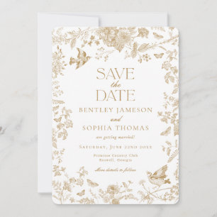 Gold Toile De Jouy Vintage Floral Save the Date Einladung